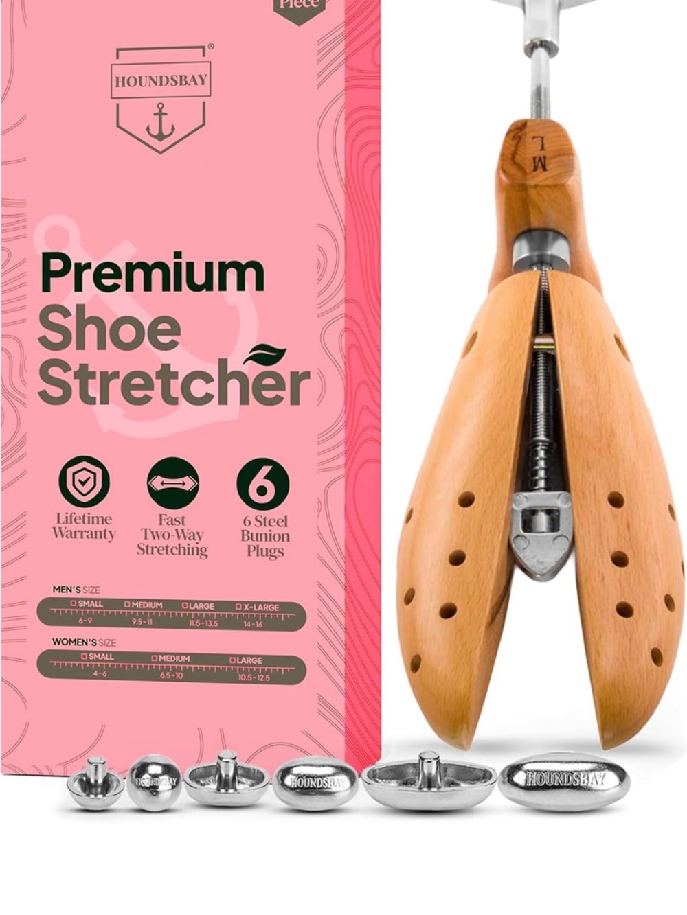 Premium Shoe Stretcher in Natural Wood with Bunion Plugs